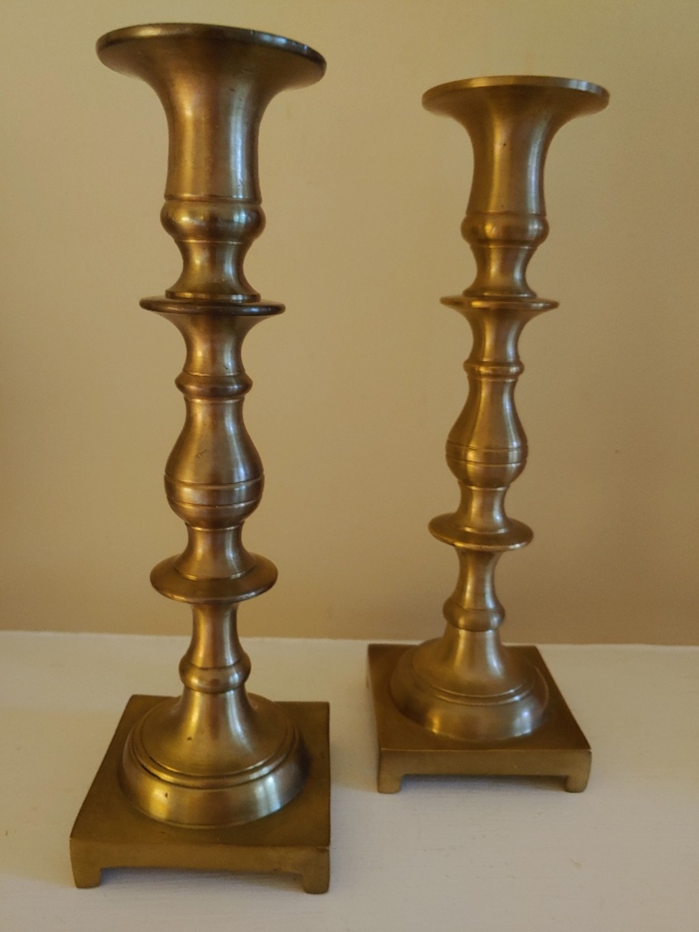 Heavyweight Solid Brass Candlesticks - 9 1/2" tall